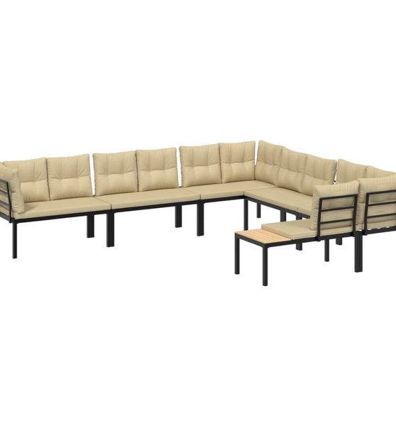 6-tlg. Garten-Sofagarnitur mit Kissen Schwarz Stahl