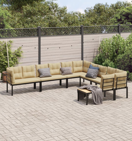 6-tlg. Garten-Sofagarnitur mit Kissen Schwarz Stahl