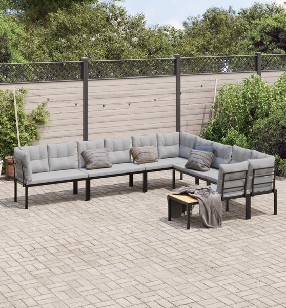 6-tlg. Garten-Sofagarnitur mit Kissen Schwarz Stahl