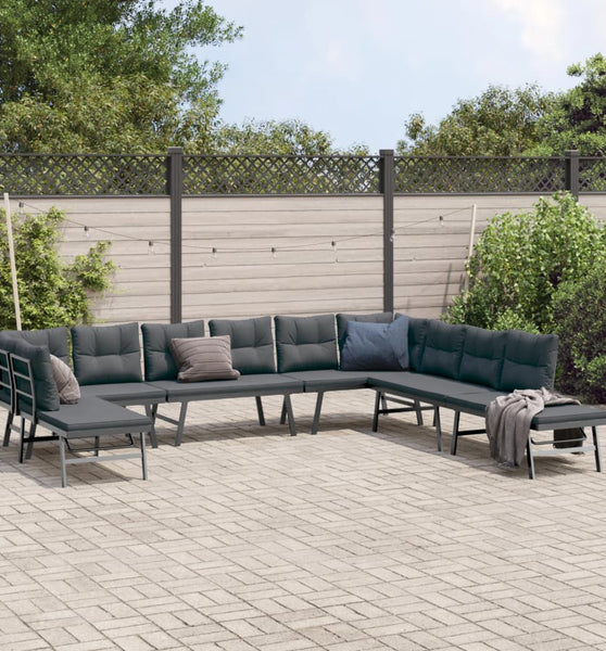 7-tlg. Garten-Sitzgruppe mit Kissen Schwarz Stahl