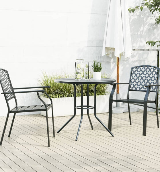 Gartenstuhl-Set 3-tlg. Stapelbar Pulverbeschichteter Stahl