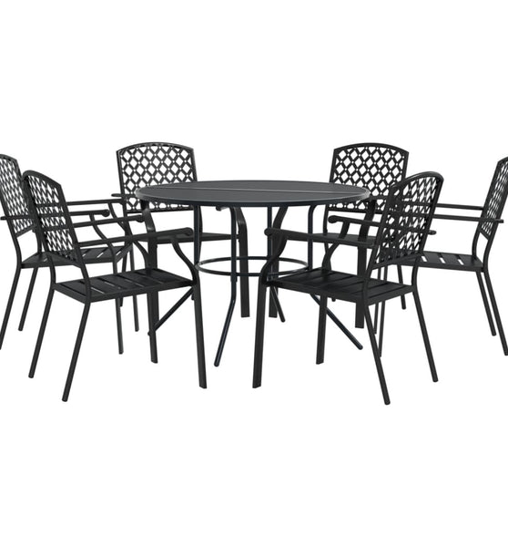 Gartenstuhl-Set 7-tlg. Stapelbar Pulverbeschichteter Stahl