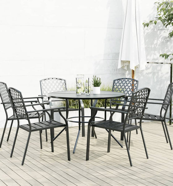 Gartenstuhl-Set 7-tlg. Stapelbar Pulverbeschichteter Stahl