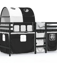 Kinderhochbett mit Tunnel Weiß & Schwarz 80x200 cm Kiefernholz