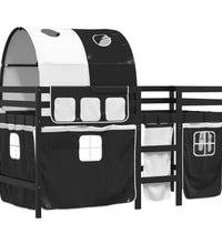 Kinderhochbett mit Tunnel Weiß & Schwarz 80x200 cm Kiefernholz