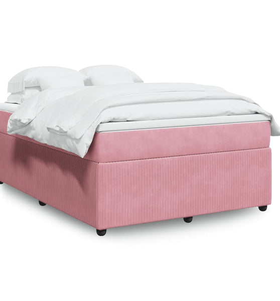 Boxspringbett mit Matratze Rosa 140x200 cm Samt