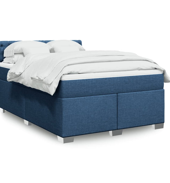 Boxspringbett mit Matratze Blau 140x200 cm Stoff