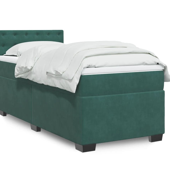 Boxspringbett mit Matratze Dunkelgrün 90x190 cm Samt