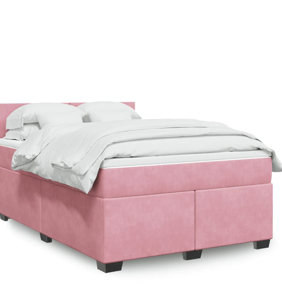 Boxspringbett mit Matratze Rosa 140x190 cm Samt