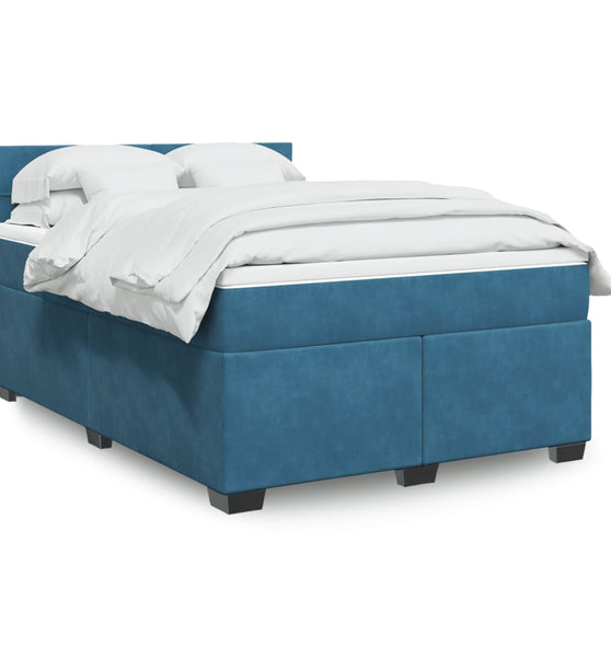 Boxspringbett mit Matratze Dunkelblau 140x190 cm Samt