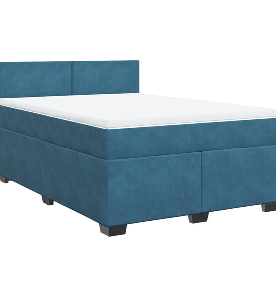 Boxspringbett mit Matratze Blau 160x200 cm Samt