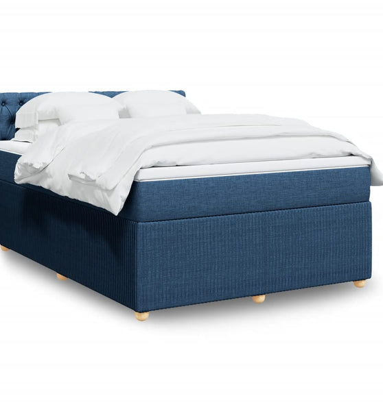Boxspringbett mit Matratze Blau 140x200 cm Stoff