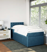 Boxspringbett mit Matratze Blau 90x200 cm Samt