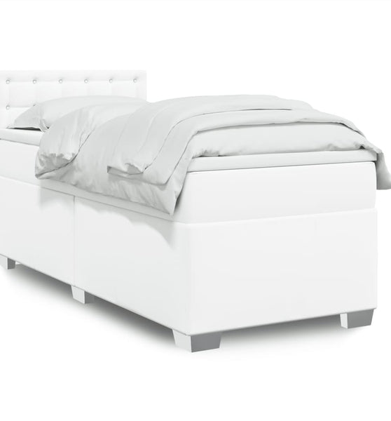 Boxspringbett mit Matratze Weiß 80x200 cm Kunstleder