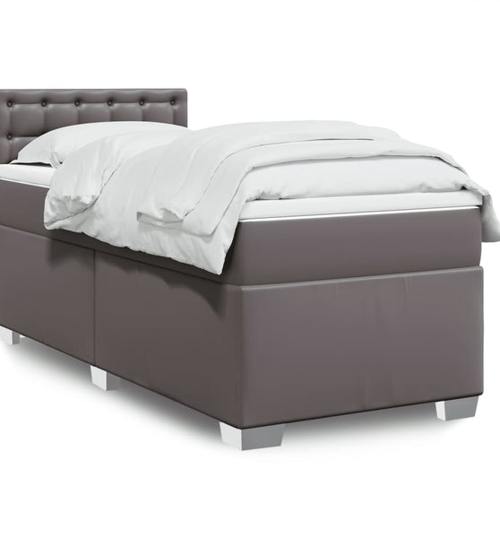 Boxspringbett mit Matratze Grau 90x190 cm Kunstleder