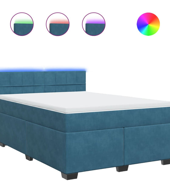 Boxspringbett mit Matratze Blau 140x190 cm Samt