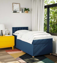 Boxspringbett mit Matratze Blau 90x200 cm Stoff