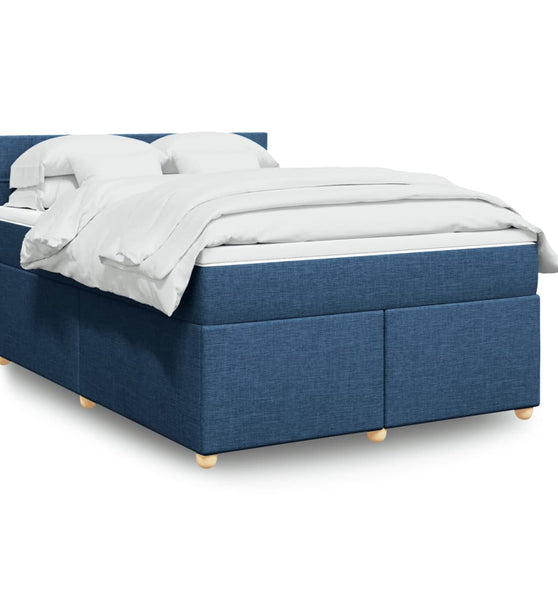 Boxspringbett mit Matratze Blau 160x200 cm Stoff