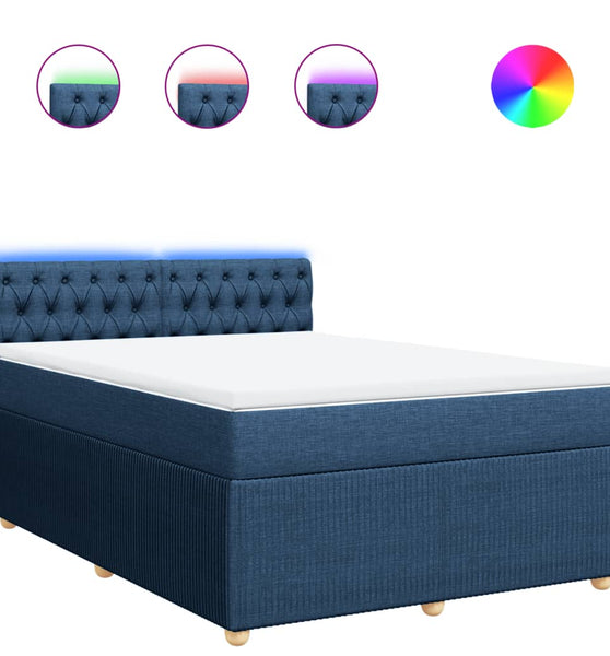 Boxspringbett mit Matratze Blau 140x200 cm Stoff
