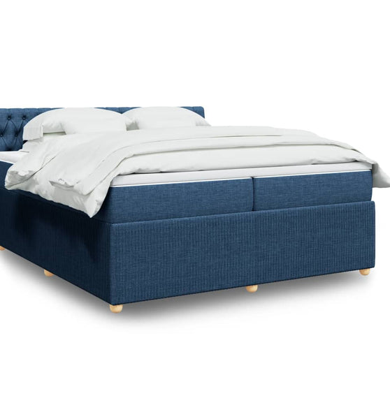Boxspringbett mit Matratze Blau 200x200 cm Stoff