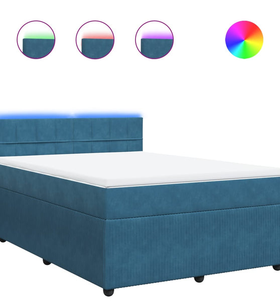 Boxspringbett mit Matratze Blau 140x200 cm Samt