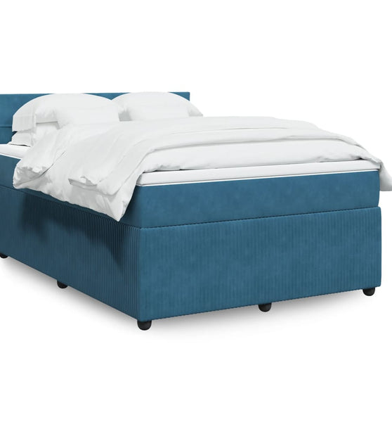 Boxspringbett mit Matratze Blau 140x200 cm Samt
