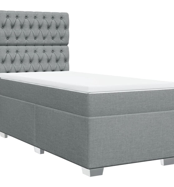 Boxspringbett mit Matratze Hellgrau 90x200 cm Stoff