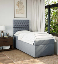 Boxspringbett mit Matratze Hellgrau 90x200 cm Stoff