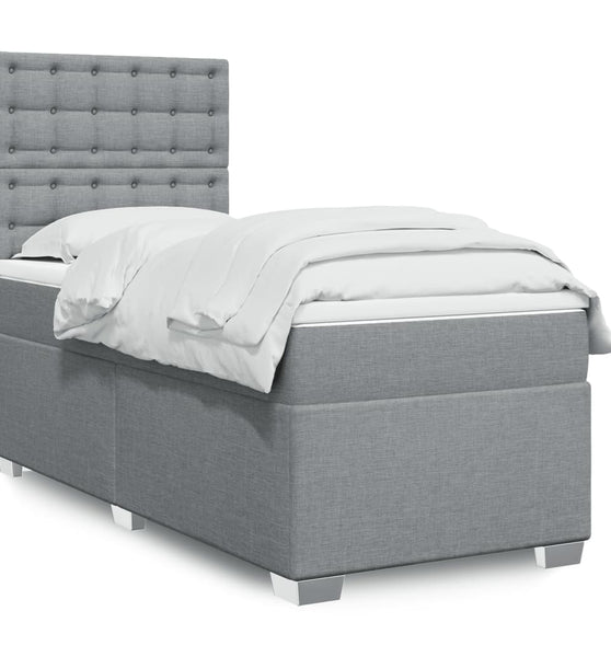 Boxspringbett mit Matratze Hellgrau 90x200 cm Stoff