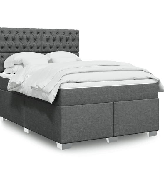 Boxspringbett mit Matratze Dunkelgrau 140x200 cm Stoff