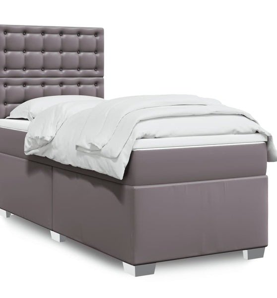 Boxspringbett mit Matratze Grau 90x190 cm Kunstleder