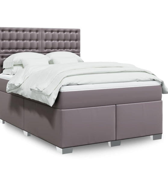 Boxspringbett mit Matratze Grau 140x200 cm Kunstleder