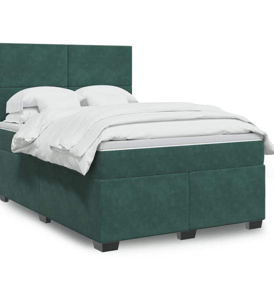 Boxspringbett mit Matratze Dunkelgrün 140x200 cm Samt