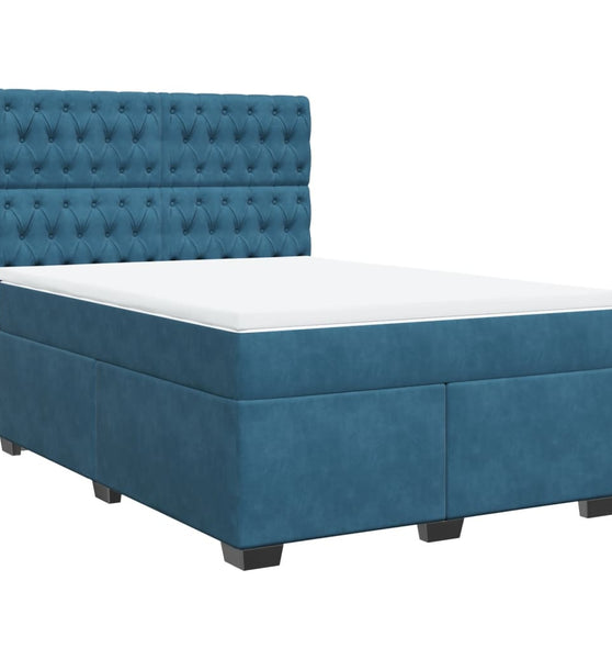 Boxspringbett mit Matratze Blau 140x200 cm Samt