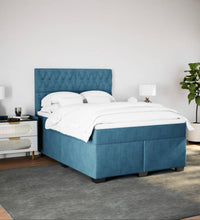 Boxspringbett mit Matratze Blau 140x200 cm Samt