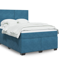 Boxspringbett mit Matratze Blau 160x200 cm Samt