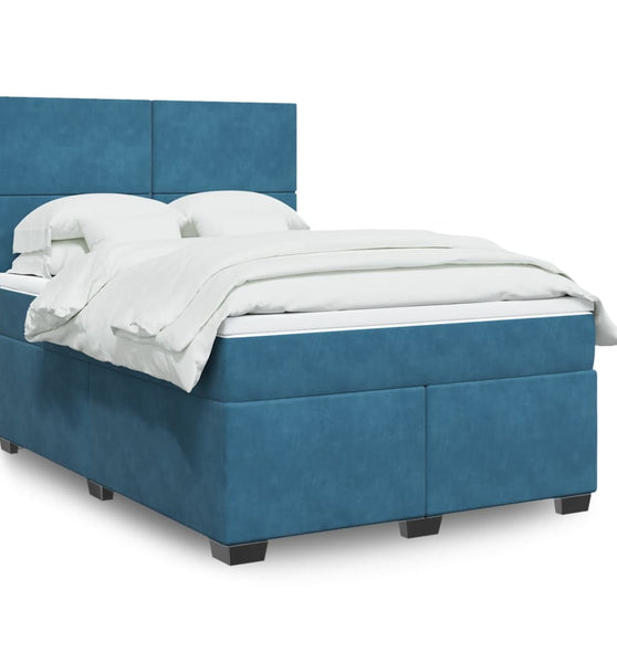 Boxspringbett mit Matratze Blau 160x200 cm Samt