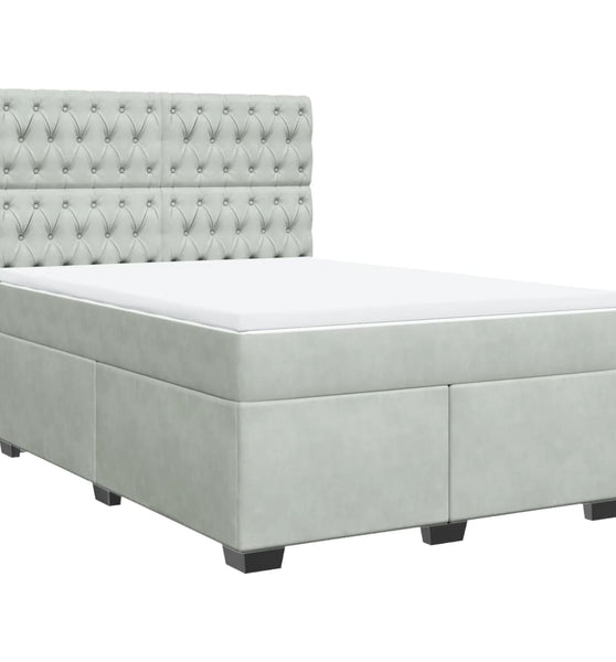 Boxspringbett mit Matratze Hellgrau 160x200 cm Samt