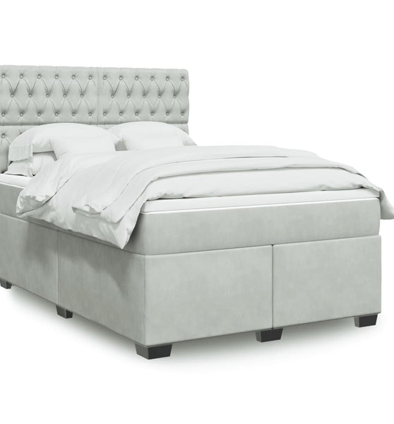Boxspringbett mit Matratze Hellgrau 160x200 cm Samt