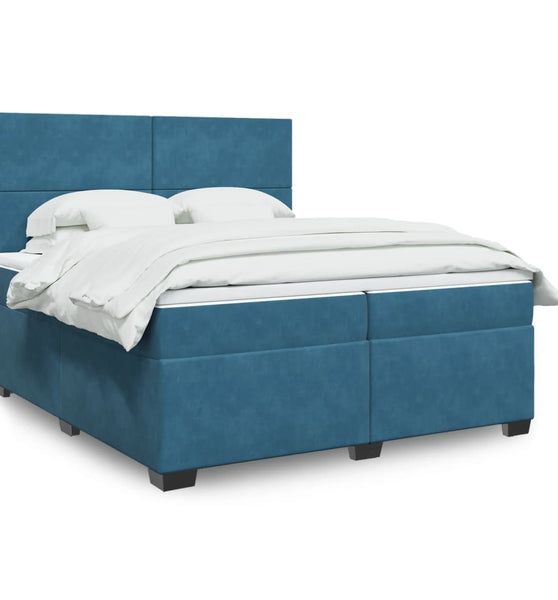 Boxspringbett mit Matratze Blau 200x200 cm Samt