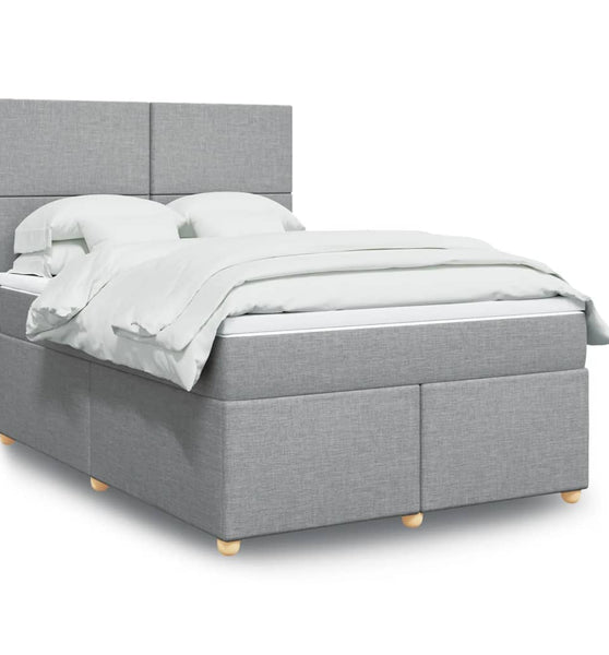 Boxspringbett mit Matratze Hellgrau 140x190 cm Stoff