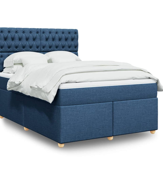 Boxspringbett mit Matratze Blau 160x200 cm Stoff