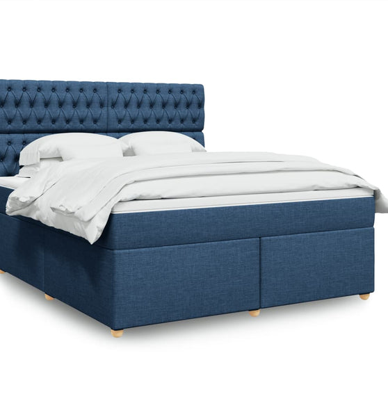 Boxspringbett mit Matratze Blau 180x200 cm Stoff
