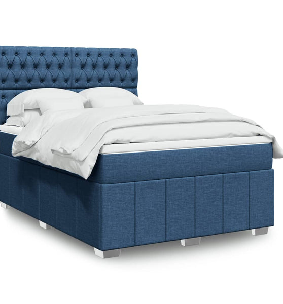 Boxspringbett mit Matratze Blau 140x200 cm Stoff