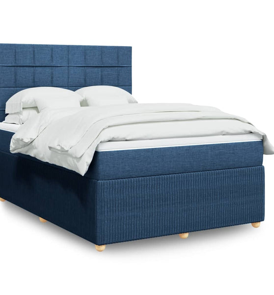 Boxspringbett mit Matratze Blau 140x200 cm Stoff