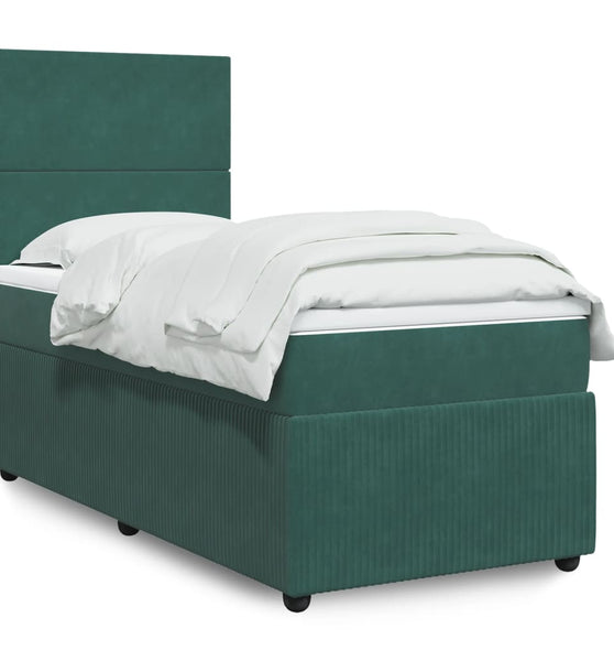 Boxspringbett mit Matratze Dunkelgrün 90x190 cm Samt