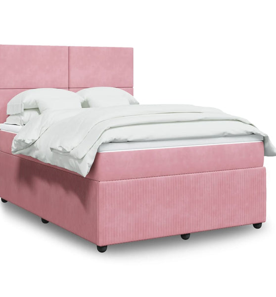 Boxspringbett mit Matratze Rosa 140x200 cm Samt