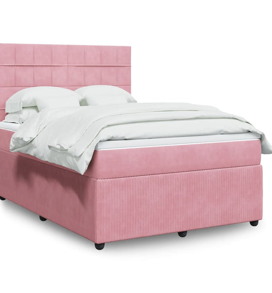 Boxspringbett mit Matratze Rosa 140x200 cm Samt
