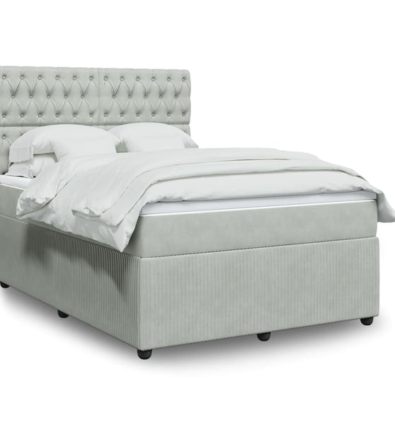 Boxspringbett mit Matratze Hellgrau 160x200 cm Samt