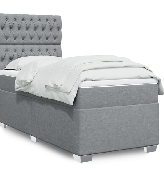 Boxspringbett mit Matratze Hellgrau 90x200 cm Stoff